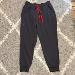 Figs Zamora Charcoal Jogger Scrub Pants with Red Drawstring